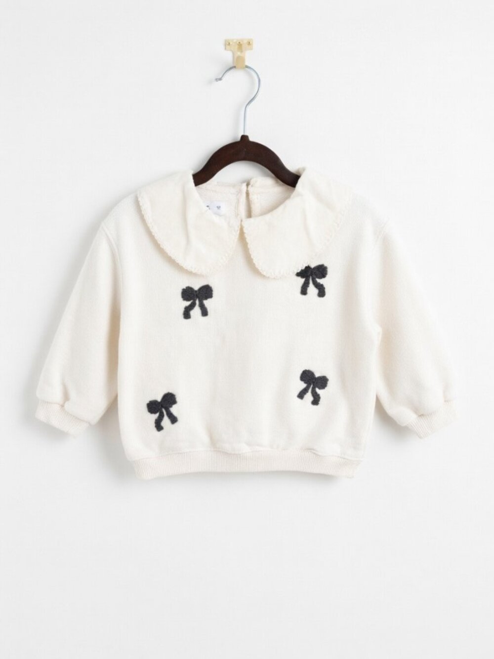 Zara Kids Cream Bow Embroidered Peter Pan Collar Sweatshirt Girls 2T 2Y